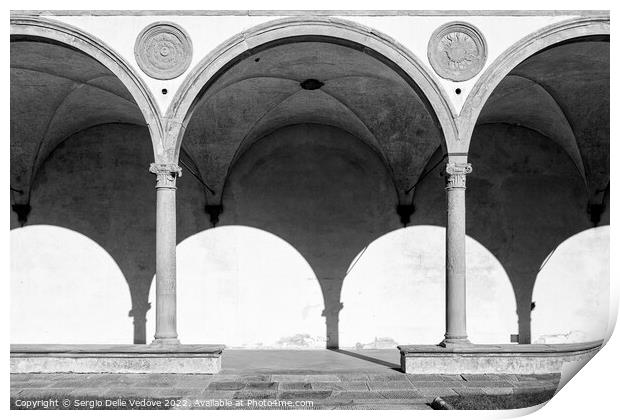 Large cloister in the Santa Croce church in Florence, Italy Print by Sergio Delle Vedove