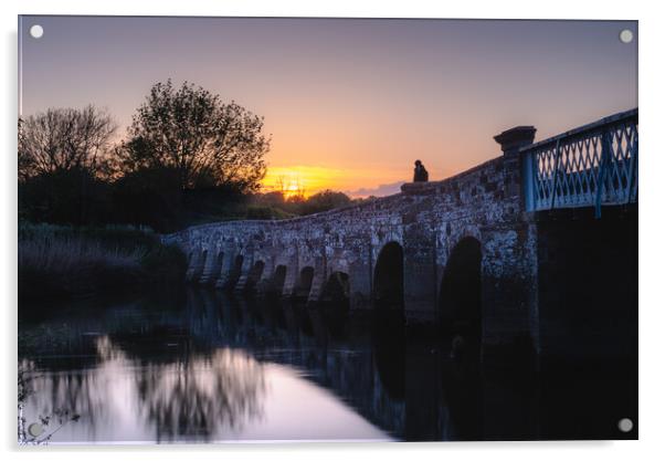 Greatham Bridge Sunset Acrylic by Mark Jones