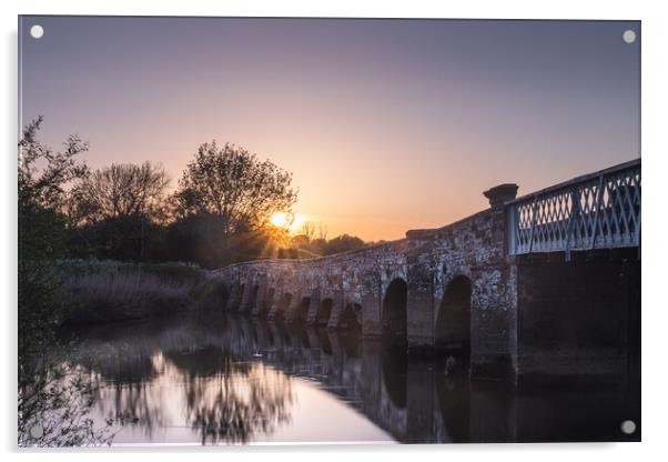 Greatham Bridge Sunset Acrylic by Mark Jones