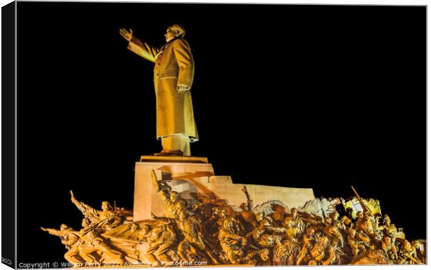 Mao Statue Heroes Zhongshan Square Shenyang China Night Canvas Print by William Perry