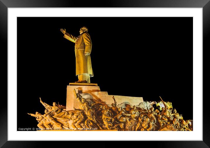 Mao Statue Heroes Zhongshan Square Shenyang China Night Framed Mounted Print by William Perry