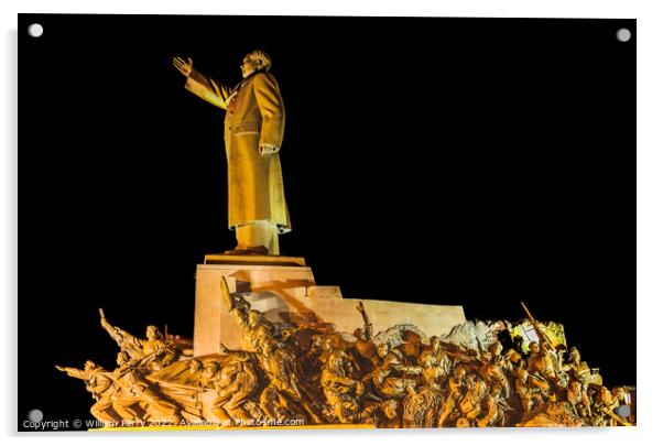 Mao Statue Heroes Zhongshan Square Shenyang China Night Acrylic by William Perry