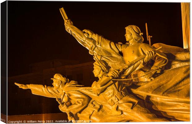Mao Zedong Statue Heroes Zhongshan Square Shenyang China Night Canvas Print by William Perry
