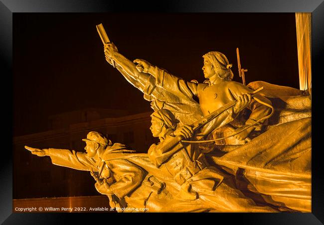 Mao Zedong Statue Heroes Zhongshan Square Shenyang China Night Framed Print by William Perry