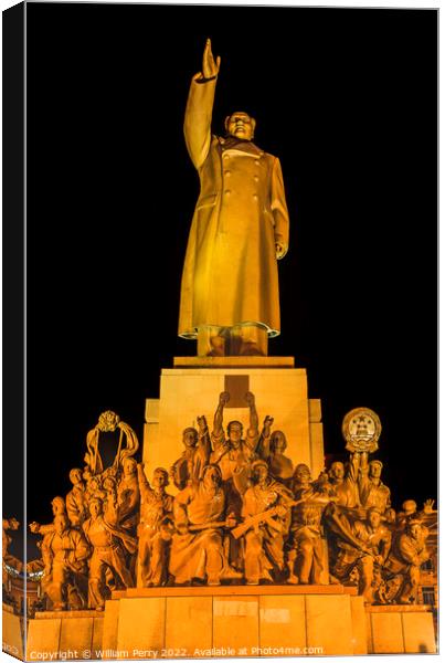 Mao Statue Heroes Zhongshan Square Shenyang China Night Canvas Print by William Perry