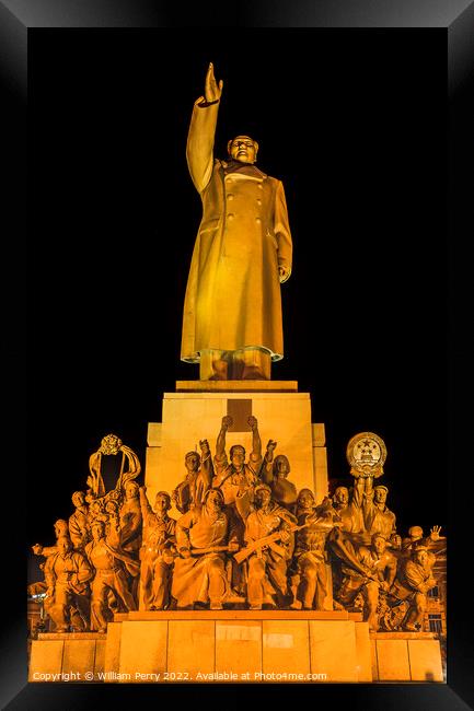 Mao Statue Heroes Zhongshan Square Shenyang China Night Framed Print by William Perry