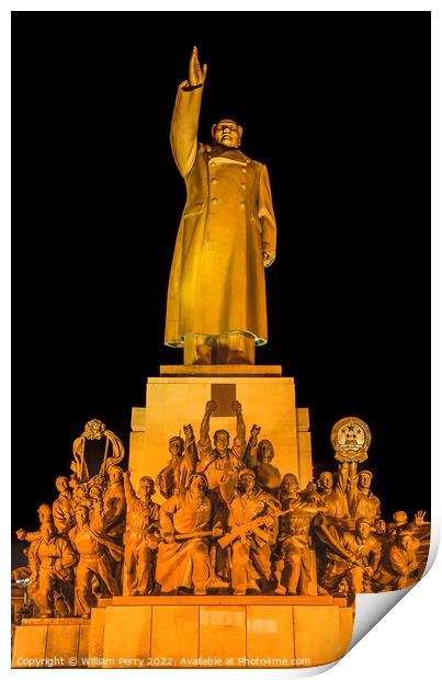 Mao Statue Heroes Zhongshan Square Shenyang China Night Print by William Perry