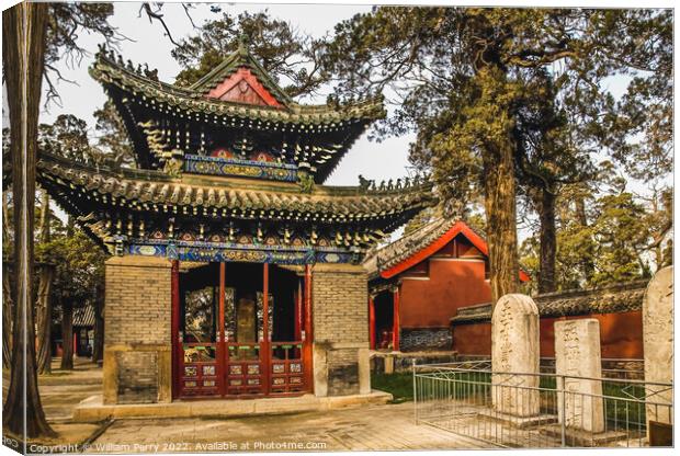 Pavilion Memorial Tablets Mencius Temple Zocheng Shandong China Canvas Print by William Perry