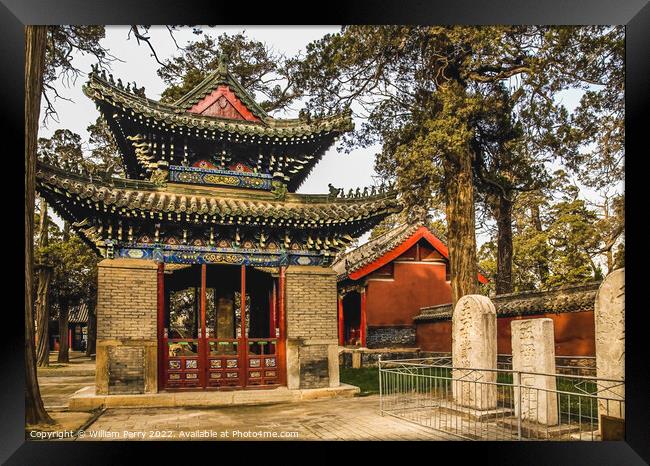 Pavilion Memorial Tablets Mencius Temple Zocheng Shandong China Framed Print by William Perry