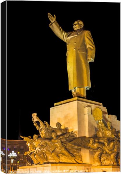 Mao Heroes Statue Zhongshan Square Shenyang China Night Canvas Print by William Perry