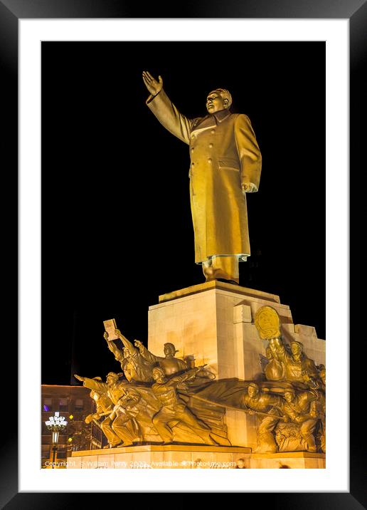 Mao Heroes Statue Zhongshan Square Shenyang China Night Framed Mounted Print by William Perry