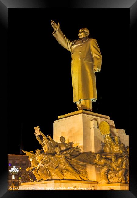 Mao Heroes Statue Zhongshan Square Shenyang China Night Framed Print by William Perry