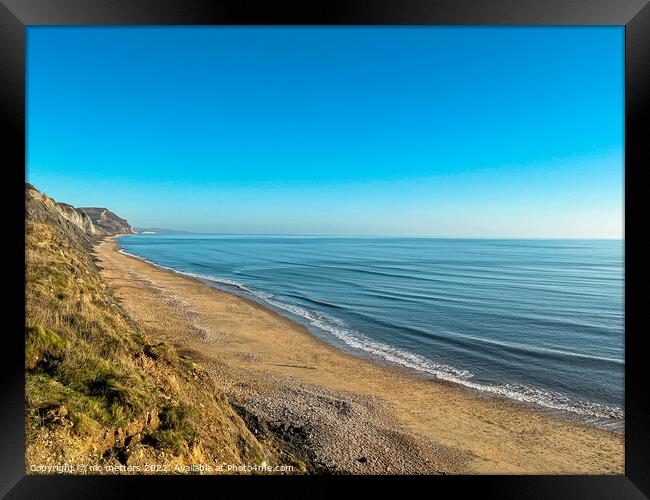 The Sand and Sea at Charmouth Beach Framed Print by nic 744