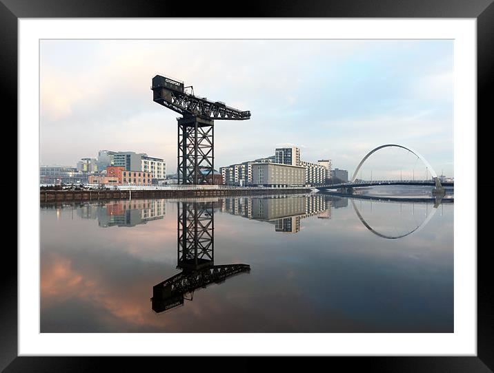 Crane and bridge reflection Framed Mounted Print by Grant Glendinning