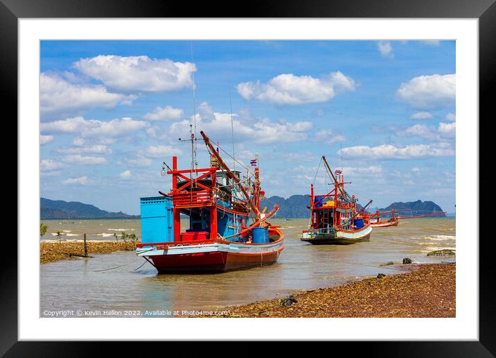 Thai fishing boats anchored in Koh Lanta, Krabi, Thailand Framed Mounted Print by Kevin Hellon