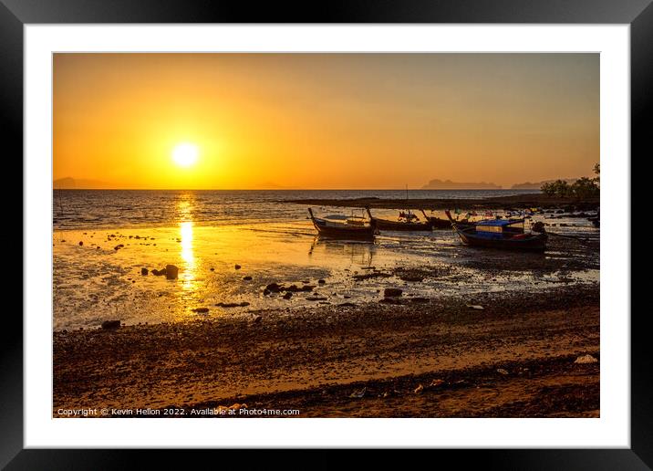 Long tail boats at sunrise, Framed Mounted Print by Kevin Hellon