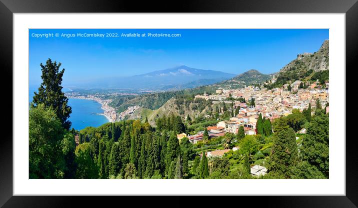 Taormina with Mount Etna in background, Sicily Framed Mounted Print by Angus McComiskey