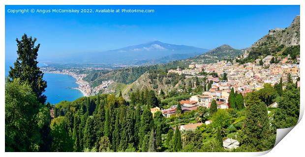 Taormina with Mount Etna in background, Sicily Print by Angus McComiskey