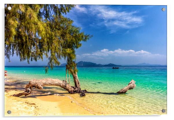 Beach on Koh Kradan, Acrylic by Kevin Hellon