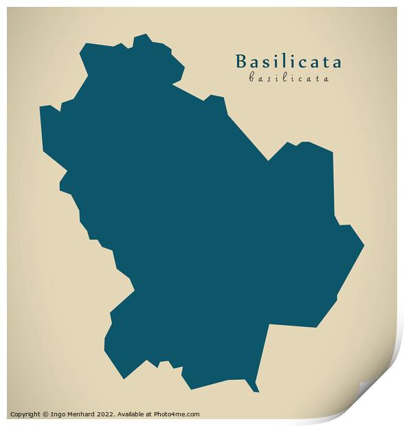 Modern Map - Basilicata IT Italy Print by Ingo Menhard