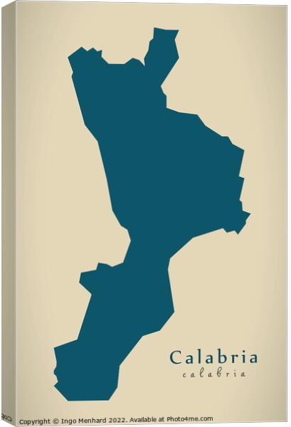 Modern Map - Calabria IT Italy Canvas Print by Ingo Menhard