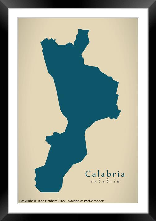 Modern Map - Calabria IT Italy Framed Mounted Print by Ingo Menhard