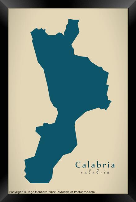 Modern Map - Calabria IT Italy Framed Print by Ingo Menhard
