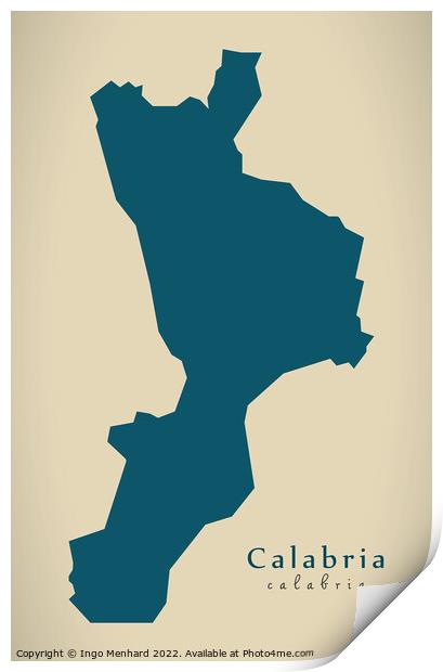 Modern Map - Calabria IT Italy Print by Ingo Menhard