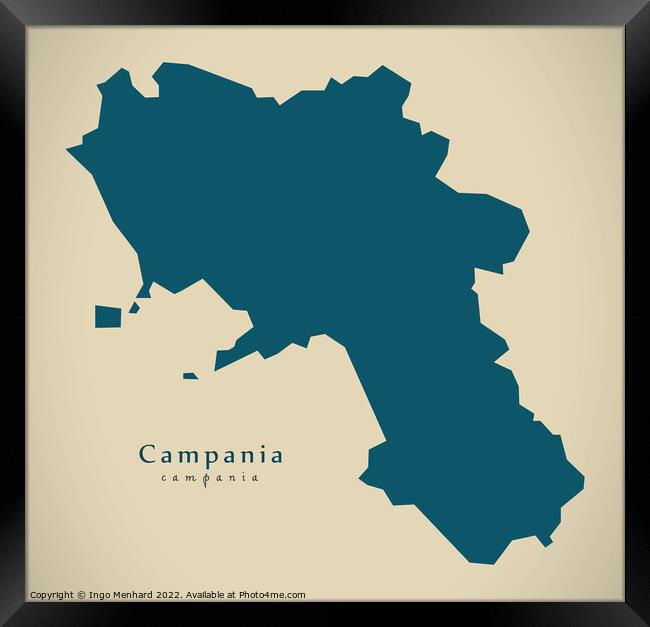 Modern Map - Campania IT Italy Framed Print by Ingo Menhard