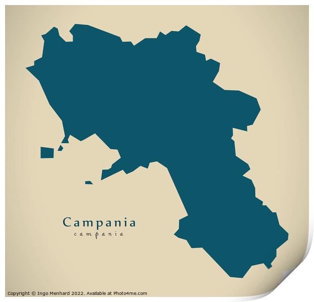 Modern Map - Campania IT Italy Print by Ingo Menhard