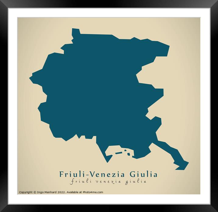 Modern Map - Friuli-Venezia Giulia IT Italy Framed Mounted Print by Ingo Menhard