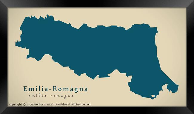 Modern Map - Emilia-Romagna IT Italy Framed Print by Ingo Menhard