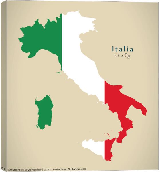 Modern Map - Italia coloured IT Canvas Print by Ingo Menhard