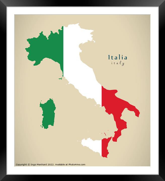 Modern Map - Italia coloured IT Framed Mounted Print by Ingo Menhard