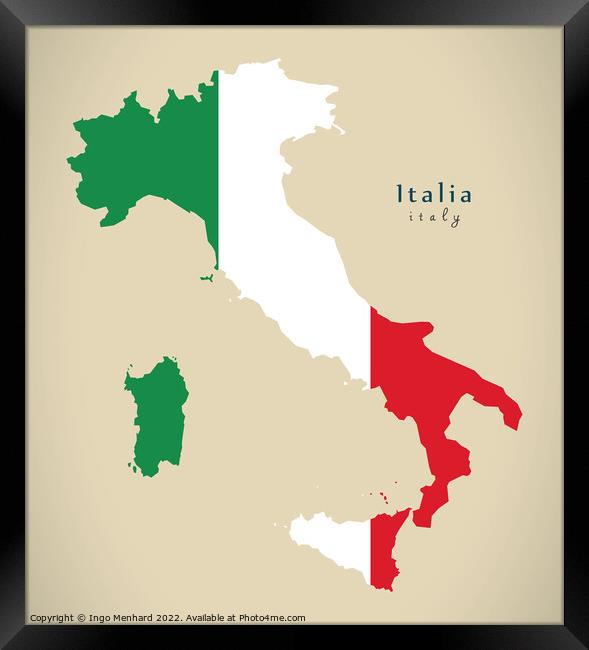 Modern Map - Italia coloured IT Framed Print by Ingo Menhard