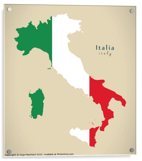 Modern Map - Italia coloured IT Acrylic by Ingo Menhard
