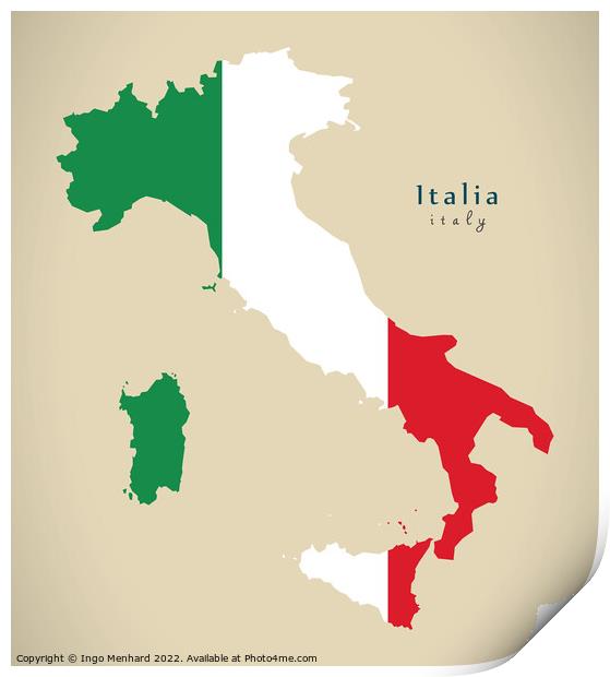 Modern Map - Italia coloured IT Print by Ingo Menhard