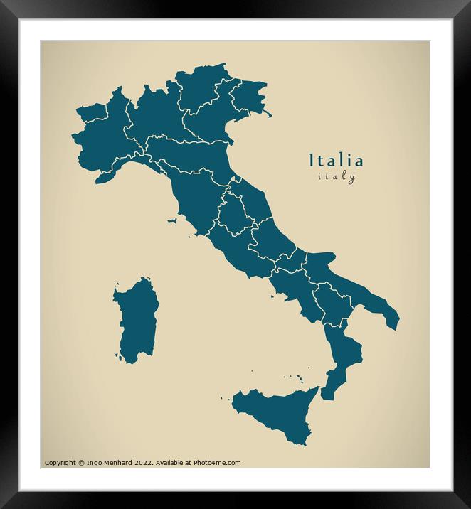 Modern Map - Italia with regions IT Framed Mounted Print by Ingo Menhard
