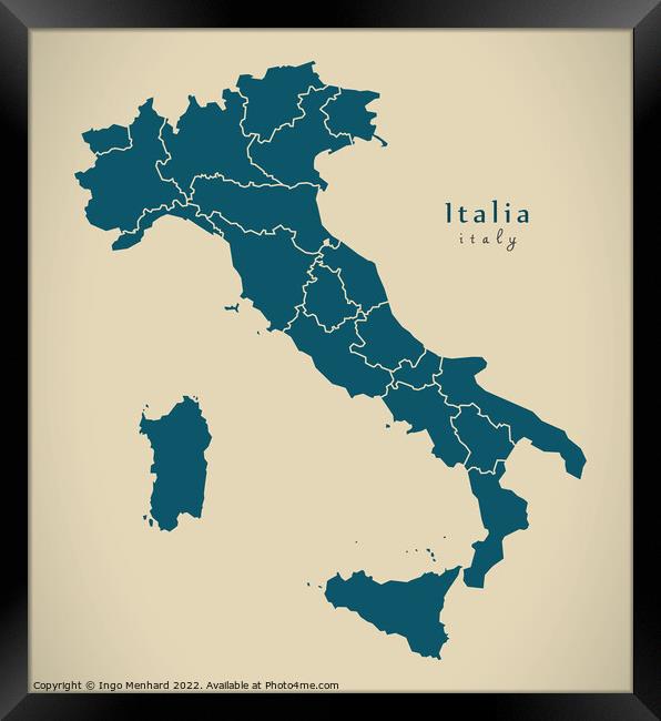 Modern Map - Italia with regions IT Framed Print by Ingo Menhard