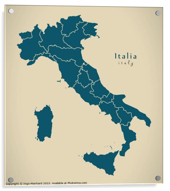 Modern Map - Italia with regions IT Acrylic by Ingo Menhard