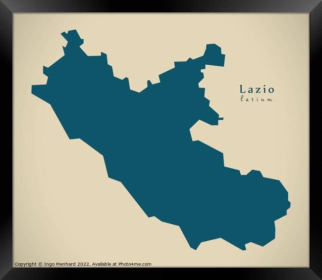 Modern Map - Lazio IT Italy Framed Print by Ingo Menhard