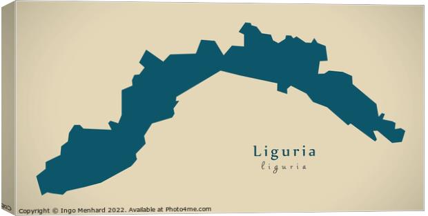 Modern Map - Liguria IT Italy Canvas Print by Ingo Menhard