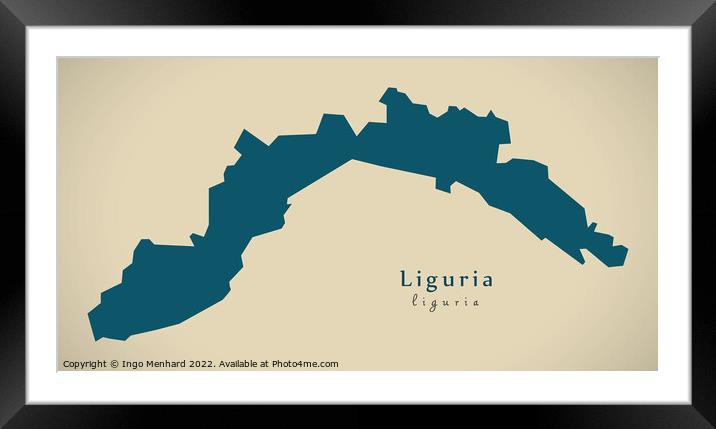 Modern Map - Liguria IT Italy Framed Mounted Print by Ingo Menhard