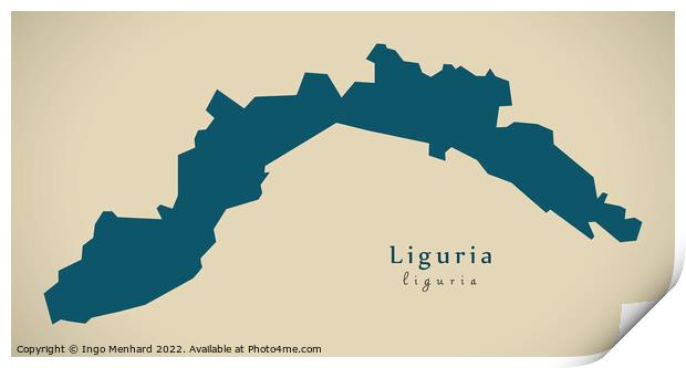 Modern Map - Liguria IT Italy Print by Ingo Menhard