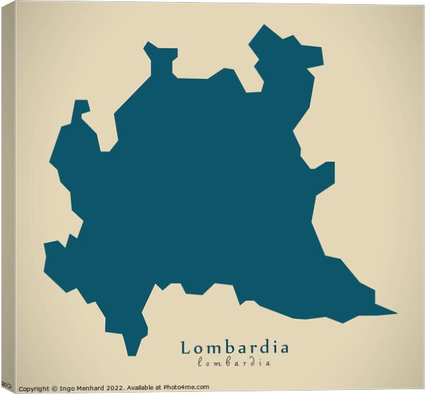 Modern Map - Lombardia IT Italy Canvas Print by Ingo Menhard