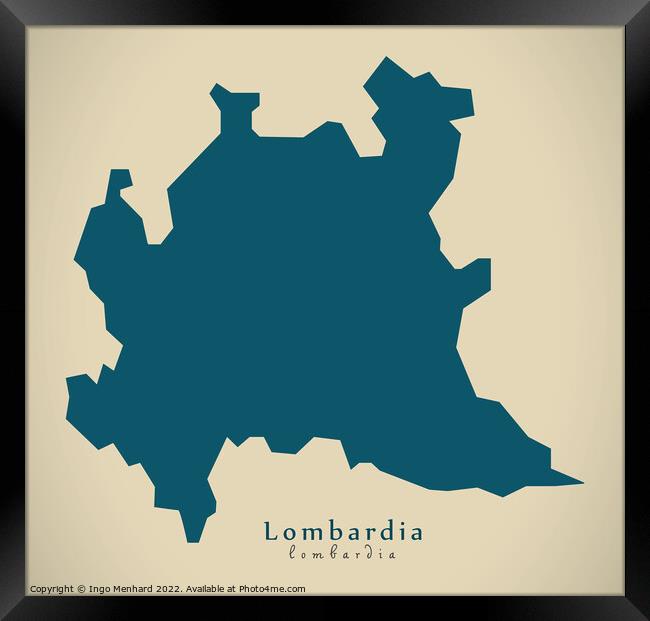 Modern Map - Lombardia IT Italy Framed Print by Ingo Menhard