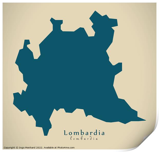 Modern Map - Lombardia IT Italy Print by Ingo Menhard