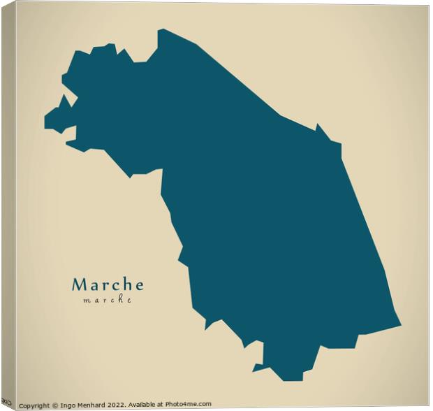 Modern Map - Marche IT Italy Canvas Print by Ingo Menhard
