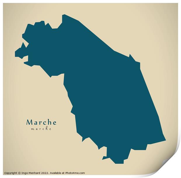 Modern Map - Marche IT Italy Print by Ingo Menhard
