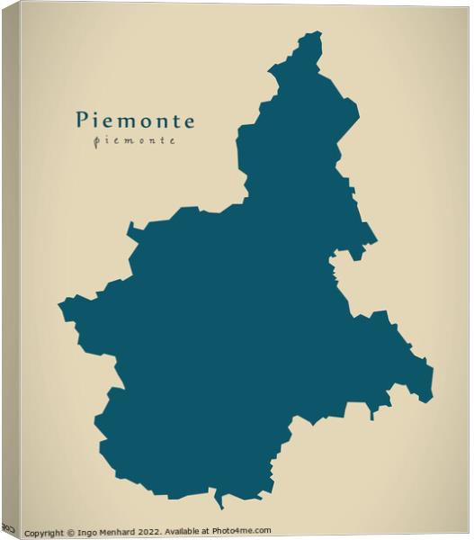 Modern Map - Piemonte IT Italy Canvas Print by Ingo Menhard